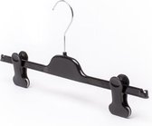 TopHangers [Set van 10] De mooiste kunststof knijperhangers! stevige zwarte broekhangers / rokhangers / shawlhangers met mooi uitgevoerde, verschuifbare en volledig zwarte knijpers voorzien van een zachte rubberen anti-slip aan de binnenzijde