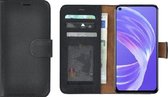 Oppo A73 5G Hoesje - Wallet Case - Oppo A73 5G Wallet Book Case Echt Leer Zwart Cover