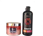 Cadeau set Dode Zee mineralen - Aromatic body scrub patchouli vanille & Keratine shampoo met Argan olie