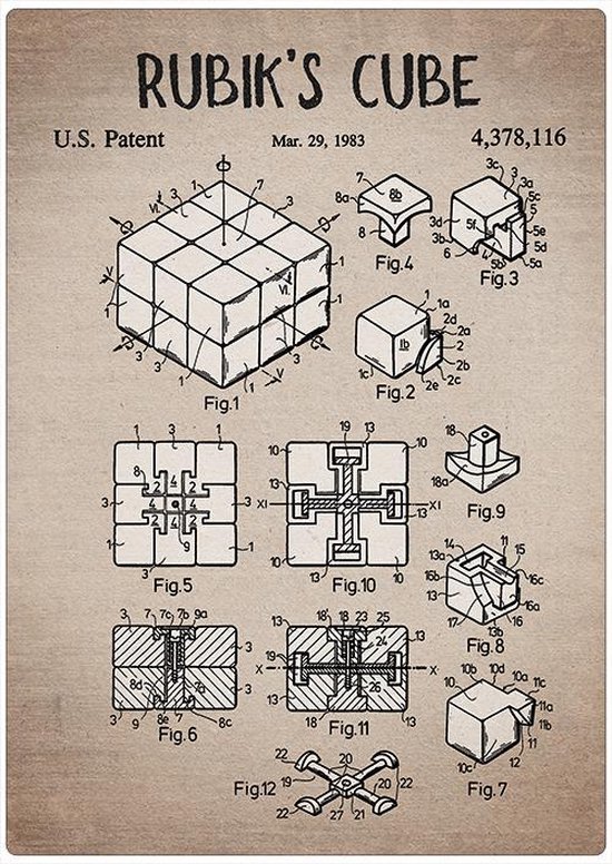 Wandbord: Patent Rubik's Cube uit 1983! - 30 x 42 cm