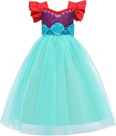 Prinses - Zeemeermin Ariel jurk - Prinsessenjurk - Verkleedkleding - Feestjurk - Sprookjesjurk - Zeegroen - 98/104 (2/3 jaar)