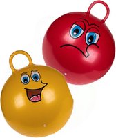 2x stuks skippyballen smiley voor kinderen rood en goud 45 cm - Zomer buiten speelgoed