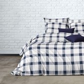 Mistral Home - Dekbedovertrek - 100% katoen percale - 200x200 +2x65x65 cm - Met flessenhals - Ruby check - Wit, blauw