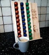 Porte- Tasses à café|Version de luxe|Bois d'épicéa avec décorations (brûlées)|Convient à toutes les tasses à café, y compris Nepresso| Contenu 30 tasses|