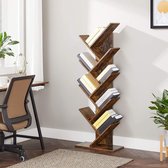 boekenkast, staande plank met 8 niveaus, in boomvorm, gemaakt van hout, voor woonkamer, thuiskantoor en kantoor, vintage, donkerbruin LBC11BX