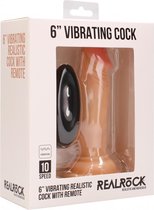 Realrock – Vibrerende Dildo met Verdikte Schacht en Afstandsbediening voor Anaal en Vaginaal Gebruik 15 cm – beige