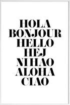 JUNIQE - Poster in kunststof lijst Hellos talen -20x30 /Wit & Zwart