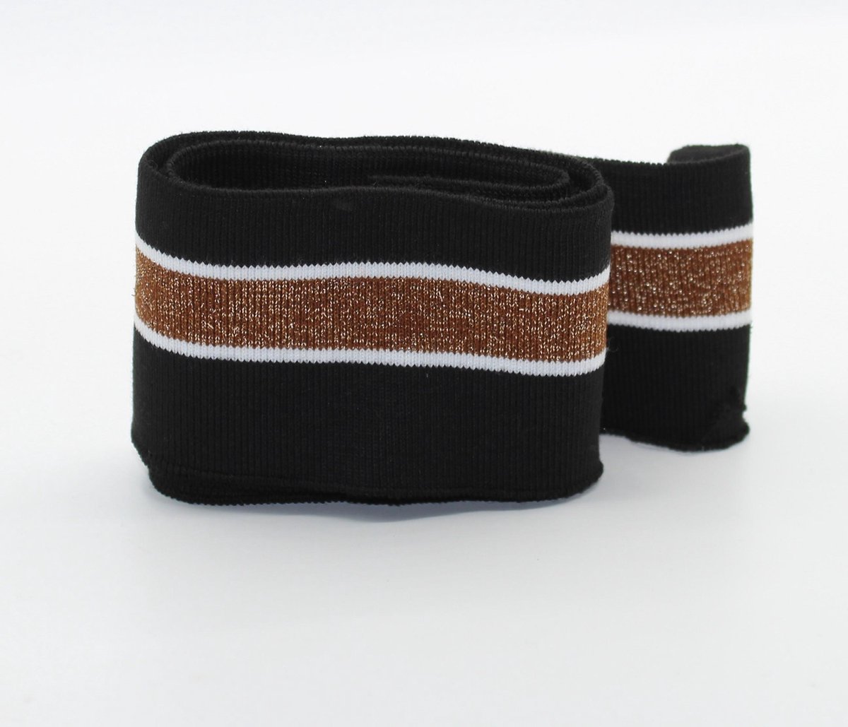 2 Stuks RIBBOORDEN/BORDCOTES/BOORDSTOF, Maat 6CM op 110CM, Kleur ZWART/KOPER/WIT