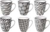 Set de 12x tasses/tasses Nikko noir/blanc imprimé 19 cl - Café/thé avec anse