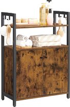 keukenkast, buffetkast met legplank, badkamermeubel, stalen frame, voor eetkamer, keuken, woonkamer, hal en slaapkamer, vintage bruin-zwart LSC602B01