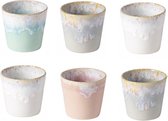 Cactula Costa Nova - vaisselle - tasse lungo - Grespresso - Set de 6 en 4 couleurs - Soft Touch - Rose / Grijs/ Aqua/ Wit- faïence - H 7,5 cm