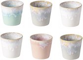 Cactula Costa Nova  - servies - lungo kop - Grespresso - Set van 6 in 4 kleuren - Soft Touch - Roze/Grijs/Aqua/Wit- aardewerk -  H 7,5 cm