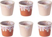 Cactula Costa Nova  - servies - lungo kop - Grespresso - Set van 6 in 2 kleuren - Terracota -  Siena/Roze- aardewerk -  H 7,5 cm