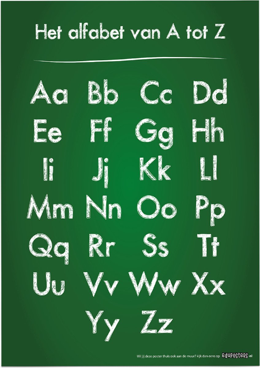 eduposters Educatieve poster (Posterpapier) - Taal alfabet groen krijtbord - 29.7 x 42 cm (A3) Grijs