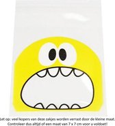 50x Transparante Uitdeelzakjes Monster Design Geel 7 x 7 cm met plakstrip - Cellofaan Plastic Traktatie Kado Zakjes - Snoepzakjes - Koekzakjes - Koekje - Cookie Bags Monster