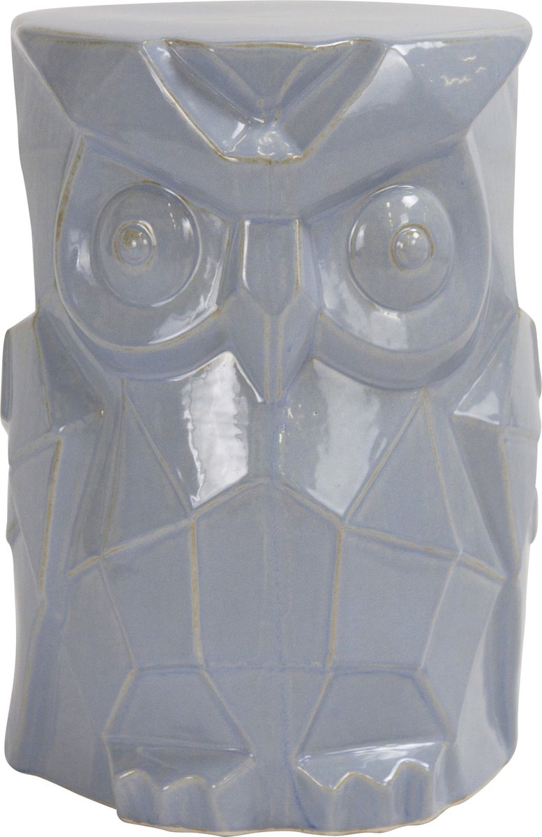 Fine Asianliving Keramische Kruk Uil Blauw Grijs Handgemaakt D33xH46cm Keramiek Bijzettafel Porselein Stoel Tuinkruk