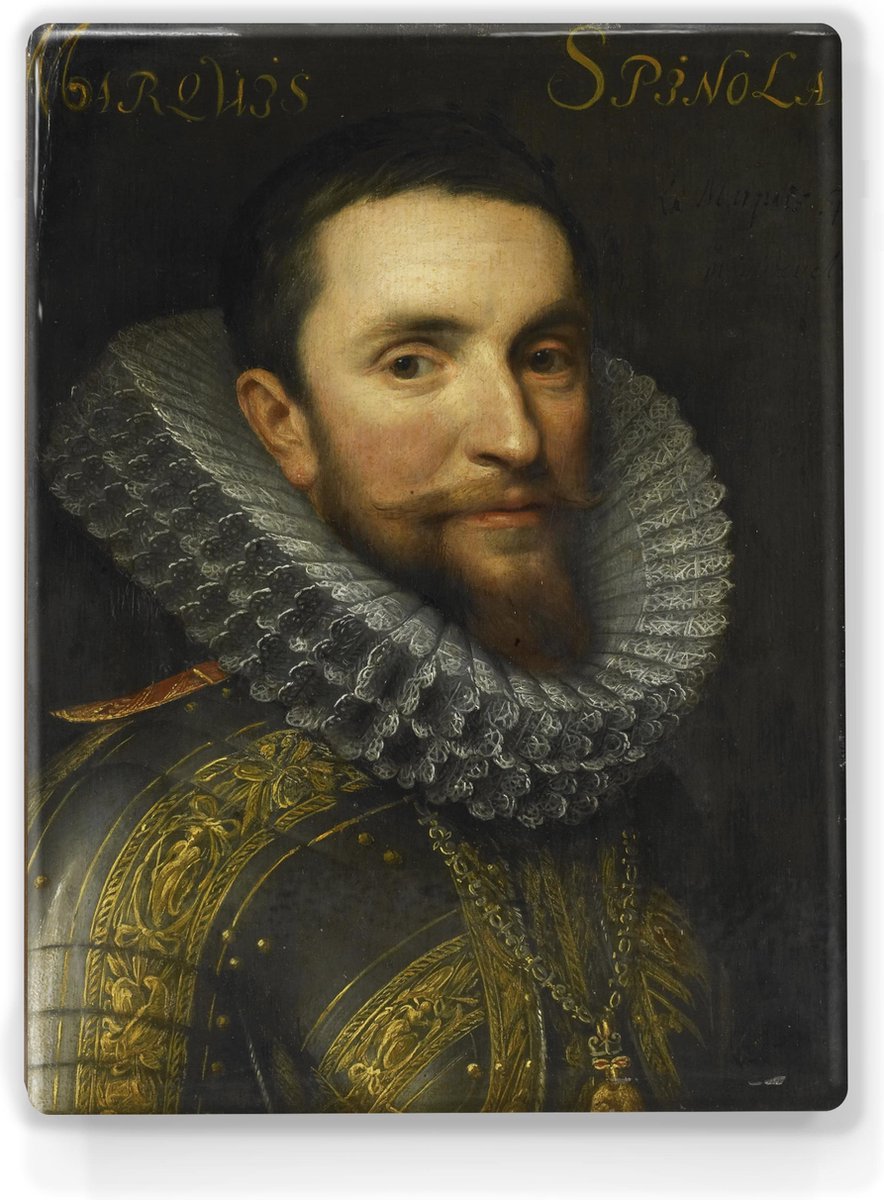 Portret van Ambrogio Spinola - Miechiel Jansz. van Mierevelt - 19,5 x 26 cm - Niet van echt te onderscheiden schilderijtje op hout - Mooier dan een print op canvas - Laqueprint.