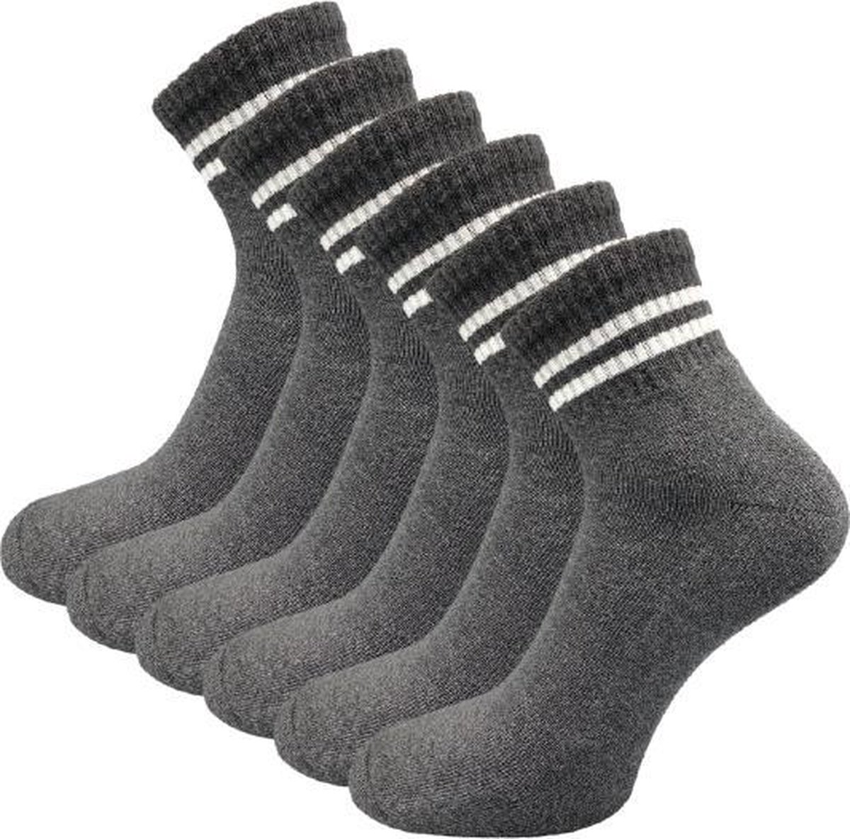 6 paar Quarter Sneakersokken - SQOTTON - Grijs-Wit Gestreept - Maat 35-38