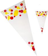 Sac en cône avec motif point jaune - rouge, sac, sac de bonbons 18 x 37 cm 50 pièces