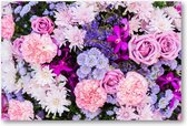Roze en Paarse Bloemen - 90x60 Canvas Liggend - Natuur - Bloemen