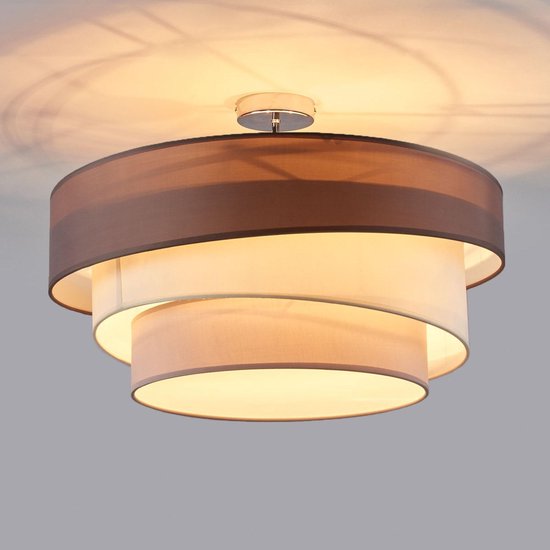 Lindby - plafondlamp - 3 lichts - stof, metaal - H: 36.8 cm - E27 - grijsbruin, wit, grijs, chroom