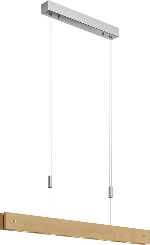 Lucande - Hanglampen- met dimmer - 5 lichts - hout, metaal - H: 8 cm - natuurlijk hout, mat nikkel - Inclusief lichtbronnen