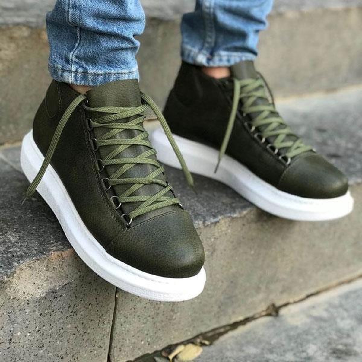 Chekich Heren Sneaker khaki groen hoge sneakers schoenen comfortabele CH258