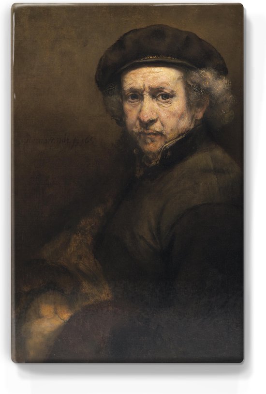 Zelfprotret - Rembrandt - 19,5 x 30 cm - Niet van echt te onderscheiden schilderijtje op hout - Mooier dan een print op canvas - Laqueprint.