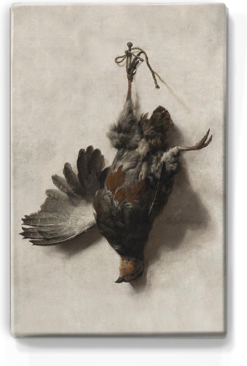 Dode patrijs - Jan Baptist Weenix - 19,5 x 30 cm - Niet van echt te onderscheiden schilderijtje op hout - Mooier dan een print op canvas - Laqueprint.