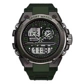Horloge - Stoer - Mannen - Waterproof - Rubberen band - Mat - Groen - Trendy - Military watch - Smael - Cadeau Tip