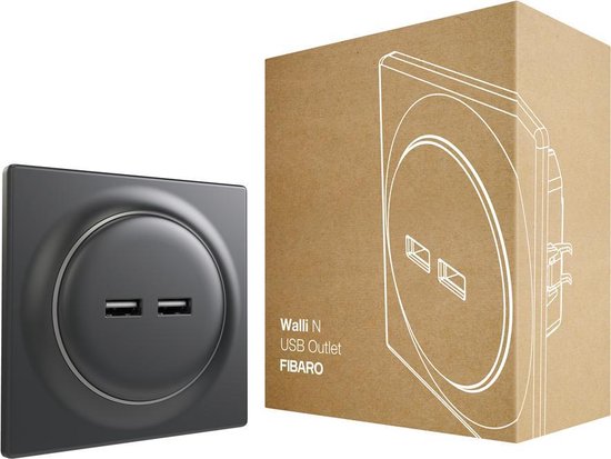 Fibaro Walli N Usb Outlet Antraciet Klassiek Basiselement 7289