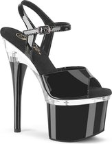 Pleaser Sandaal met enkelband, Paaldans schoenen -37 Shoes- ESTEEM-709 Paaldans schoenen Zwart/Zilverkleurig