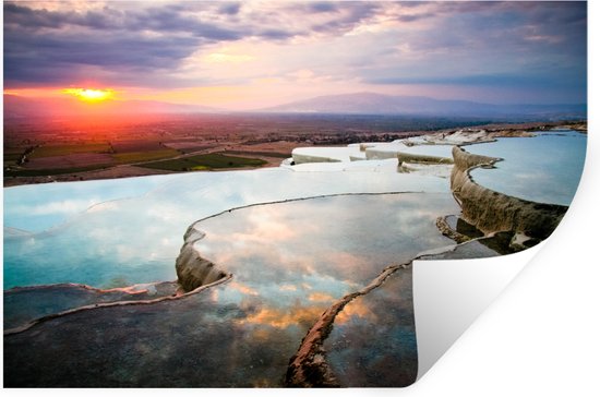 Sticker Muursticker Pamukkale - Coucher de soleil sur Pamukkale en Turquie - 30x20 cm - film adhésif autocollant - sticker mural repositionnable