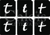 Chloïs Glittertattoo Sjabloon - Small Letter t - Multi Stencil - CH9776 - 1 stuks zelfklevend sjabloon met 6 kleine designs in verpakking - Geschikt voor 6 Tattoos - Nep Tattoo - G