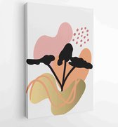 Botanical wall art vector set. Earth tone boho foliage line art drawing with abstract shape. 1 - Moderne schilderijen – Vertical – 1880812552 - 40-30 Vertical