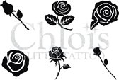 Chloïs Glittertattoo Sjabloon - Roses - Multi Stencil - CH9301 - 1 stuks zelfklevend sjabloon met 6 kleine designs in verpakking - Geschikt voor 6 Tattoos - Nep Tattoo - Geschikt v