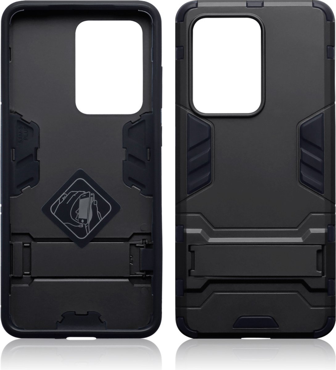 Qubits - Double Armor Layer hoes met stand - Geschikt voor Samsung Galaxy S20 Ultra - Zwart