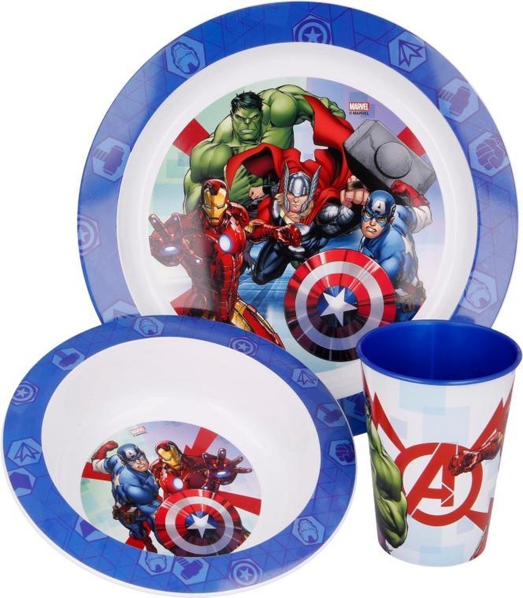 Avengers bol à céréales et gobelet Set de vaisselle pour enfant avec assiette 