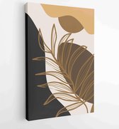 Earth tone background foliage line art drawing with abstract shape and watercolor 3 -  Moderne schilderijen – Vertical – 1914436873 - 115*75 Vertical