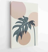 Earth tone natural colors foliage line art boho plants drawing with abstract shape 3 - Moderne schilderijen – Vertical – 1910091067 - 115*75 Vertical