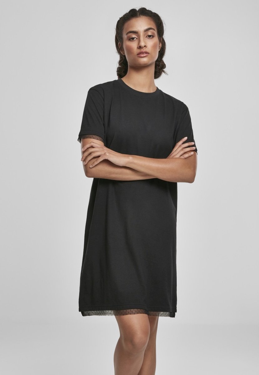 Urban Classics Boxy Lace Hem Korte jurk L Zwart