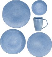 Cosy & Trendy Sajet blue - serviesset 6 persoons - 30 delig - met Table Style zomers droogbloemen boeket