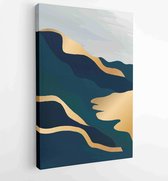 Luxury Gold Mountain wall art vector set. Earth tones landscapes backgrounds set with moon and sun. 1 - Moderne schilderijen – Vertical – 1871795809 - 80*60 Vertical