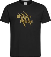 Zwart T shirt met  " Beast Mode " print Goud size XL