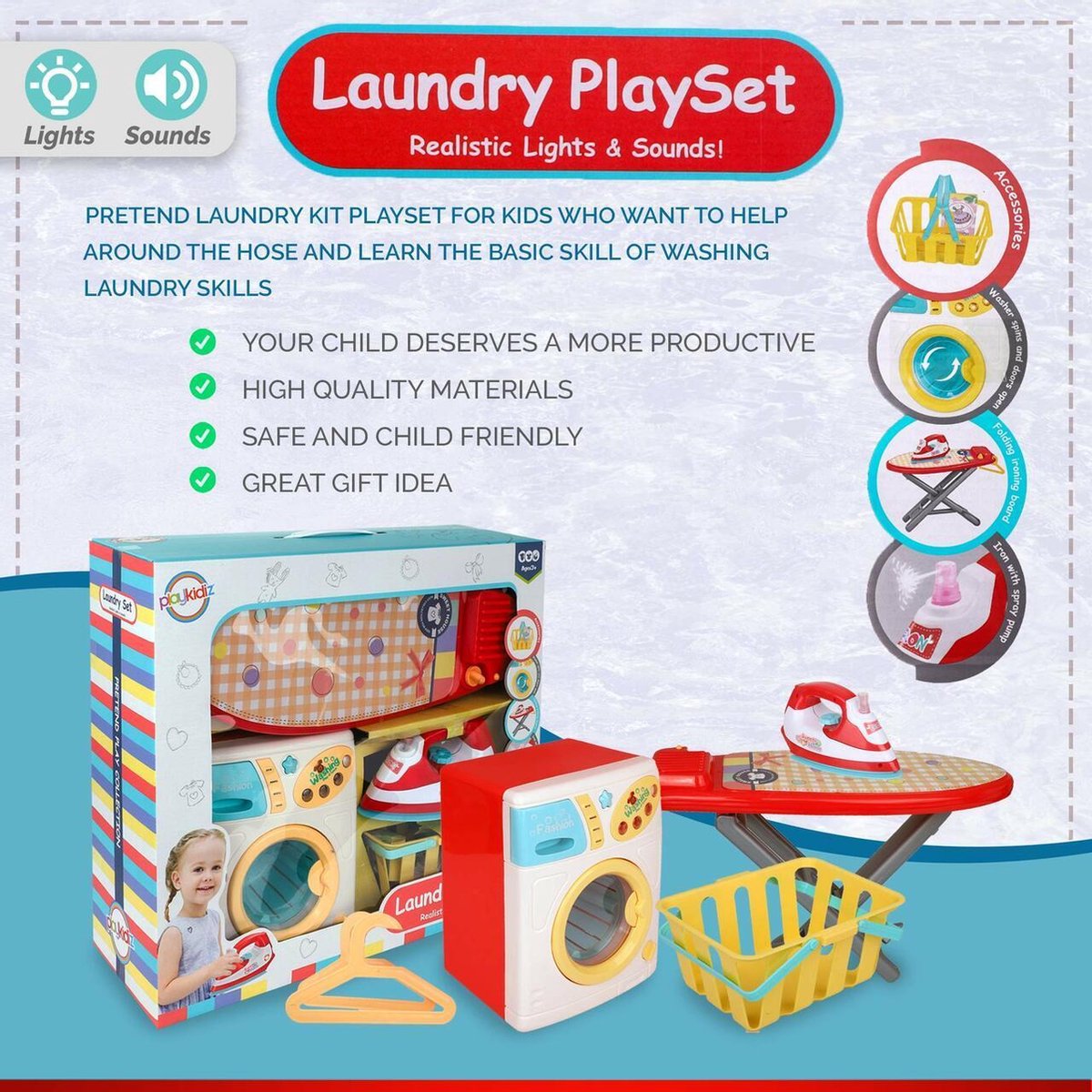 Playkidz Laundry Playset Deluxe Kinder Strijkerijzer Set bol
