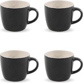 Orange85 Koffiekopjes - met Oor - 4 Stuks - Zwart - Creme - 110 ml - Keramiek