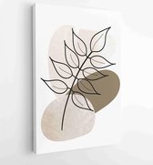 Earth tone boho foliage line art drawing with abstract shape 2 - Moderne schilderijen – Vertical – 1899757846 - 40-30 Vertical