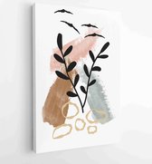 Earth tone boho foliage line art drawing with abstract shape 4 - Moderne schilderijen – Vertical – 1899757840 - 50*40 Vertical