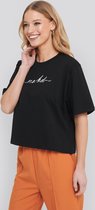 NA-KD Cropped Vrouwen T-shirt - Black - Maat L