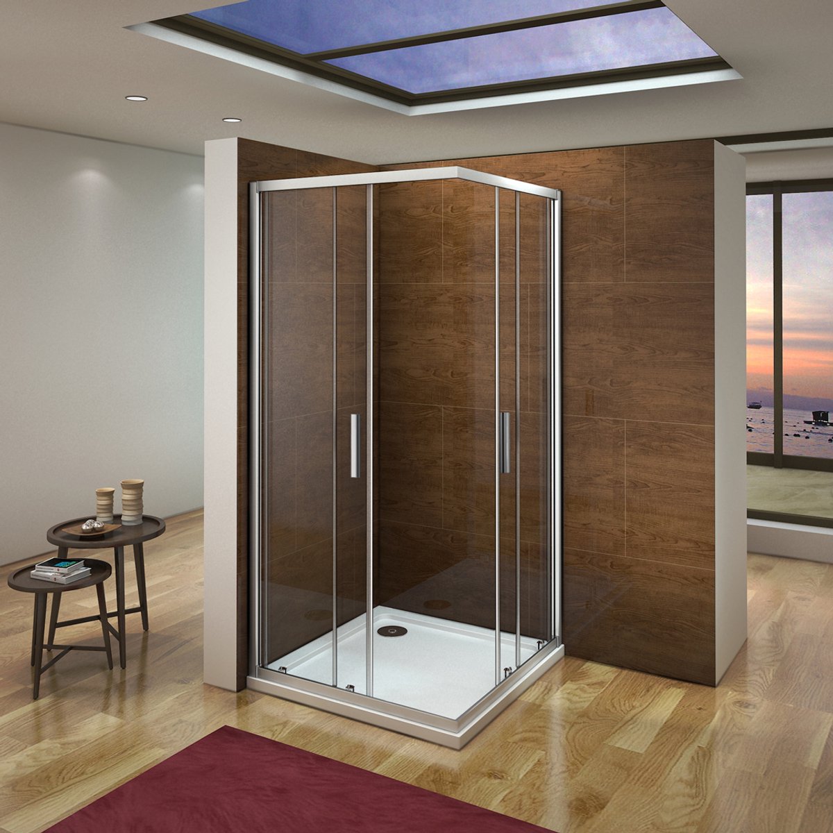 90x80cm Vierkante douchewand douchecabine hoekinstap schuifdeur ESG-glas 185cm douchescherm